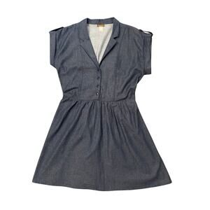 Copper Key Chambray Jean Shirt Dress A Line Juniors Size L Dark Denim Blue